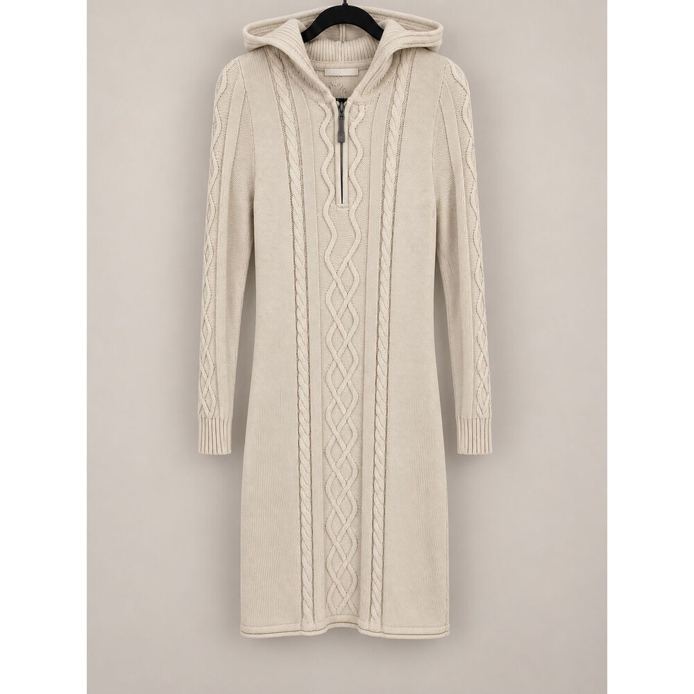 Athleta Hut To Hut Hoodie Dress Cream Cable Knit Cotton Cashmere 791410 Large